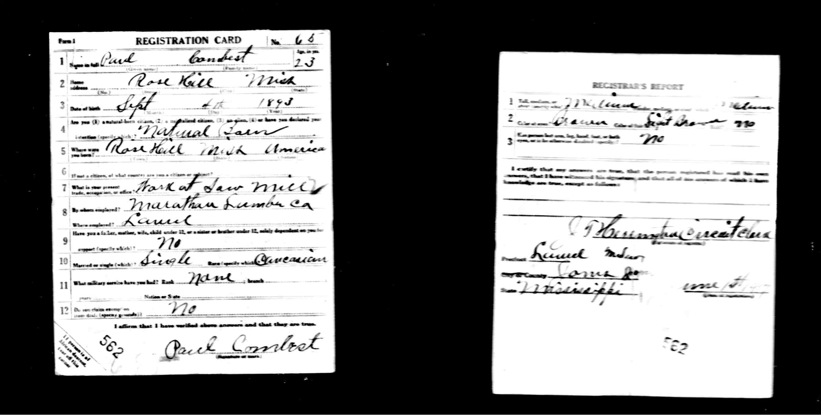 Casey County Families WWI Registration Cards